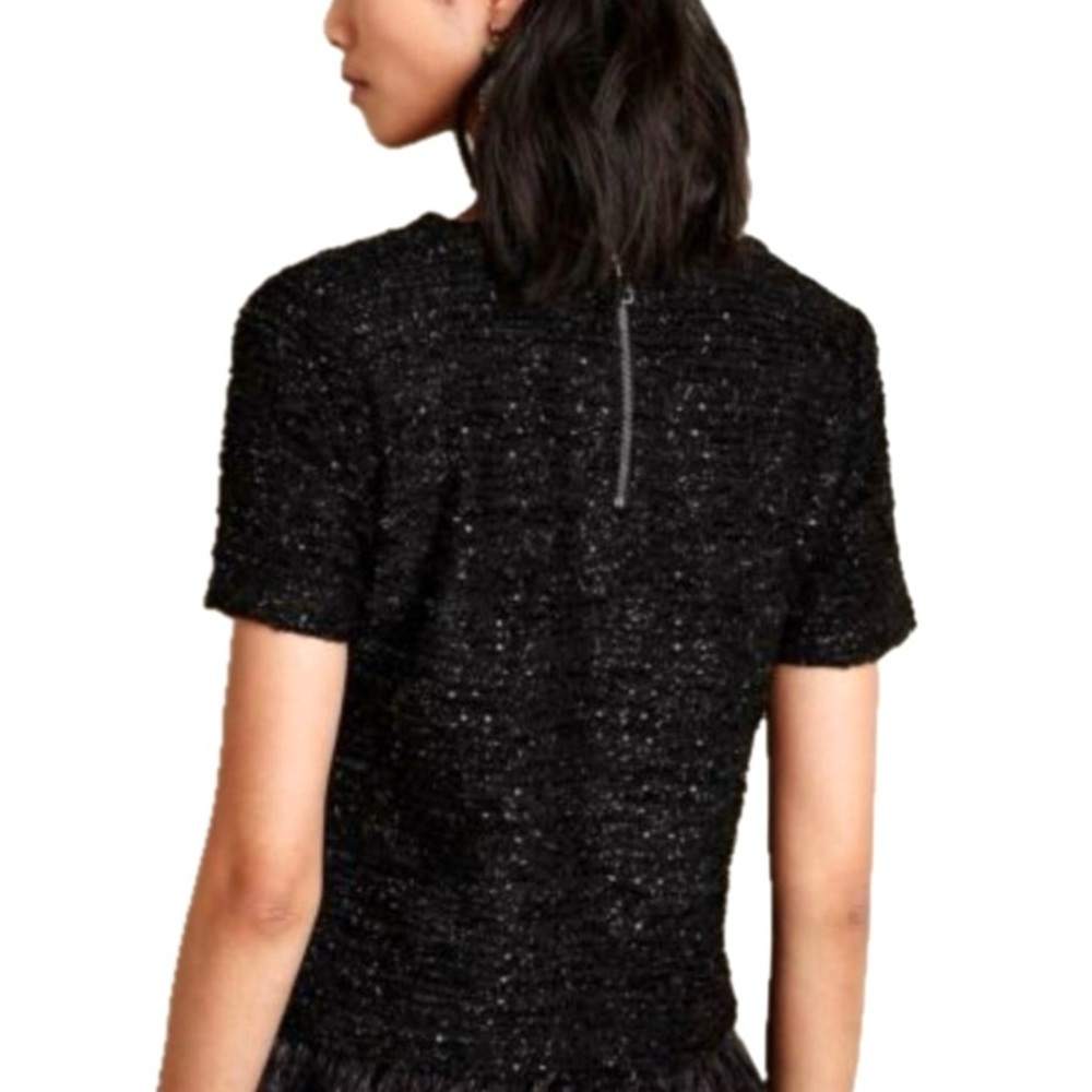 Anthropologie, Delletta Black Women's Metallic Thread Top w/ Feathers , Size S - Picture 2 of 12